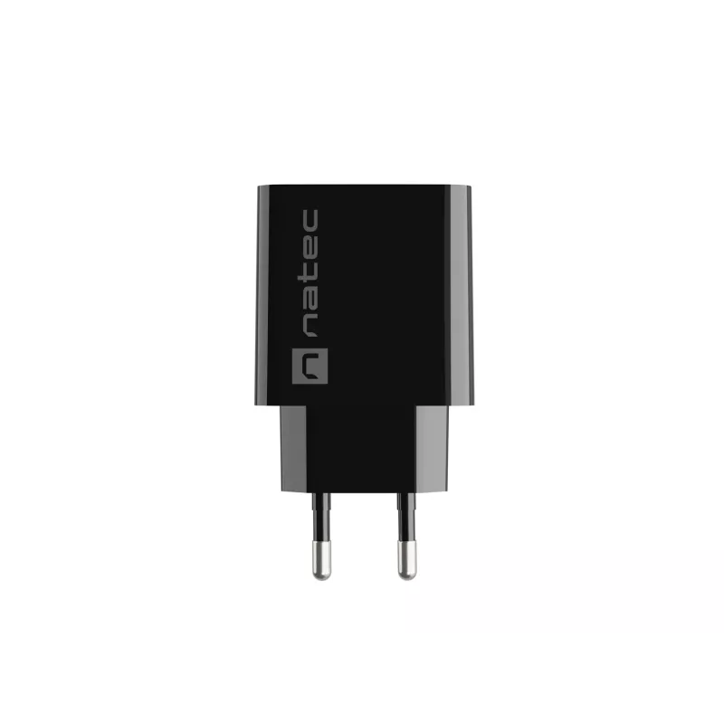 NATEC AC greitasis laidinis sieninis įkroviklis Ribera — 18 W (5–15 V, iki 3 A), 1× USB-A, Huawei FCP/SCP, juodas