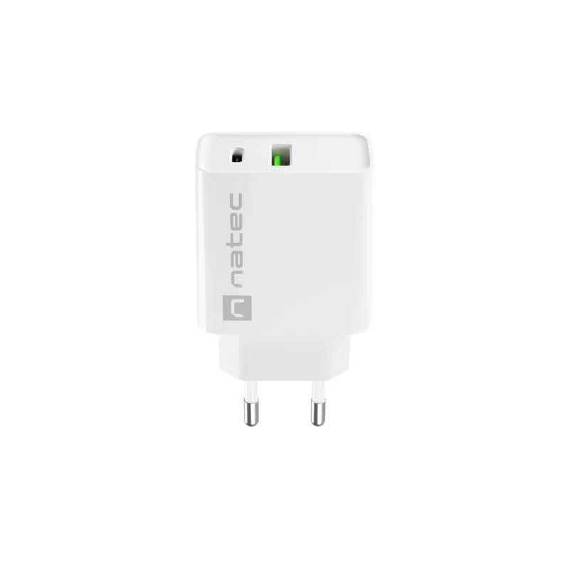 Sieninis greitasis įkroviklis NATEC RIBERA 12V 20W USB-C PD 3.0 + USB-A Samsung AFC Baltas