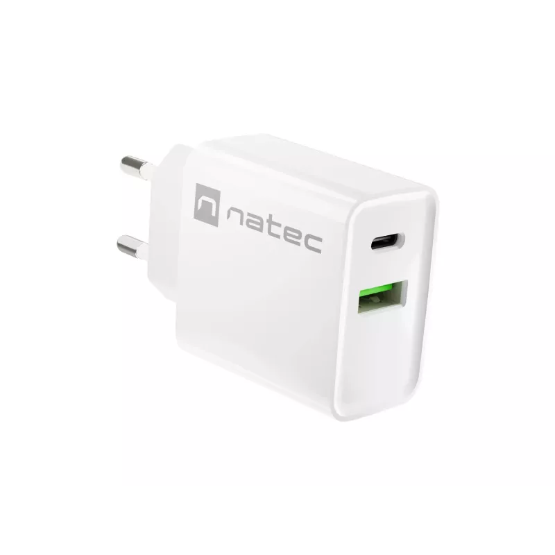 Sieninis greitasis įkroviklis NATEC RIBERA 12V 20W USB-C PD 3.0 + USB-A Samsung AFC Baltas