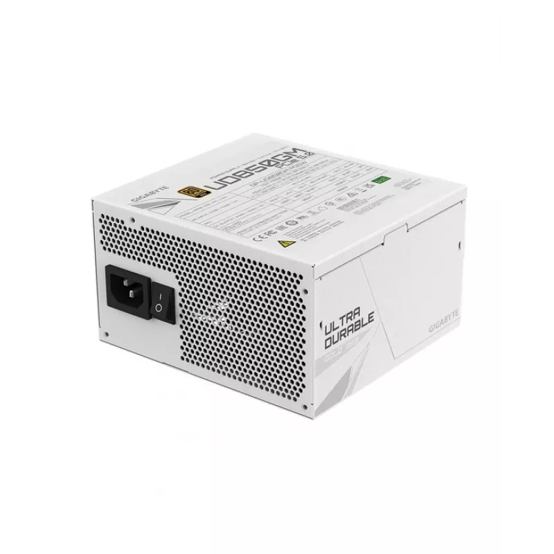 GIGABYTE UD850GM PG5W Maitinimo blokas – 850 W, PCIe 5.0, 80 PLUS Gold, pilnai modulinis, 120 mm ventiliatorius, ATX 3.0, EU kištukas