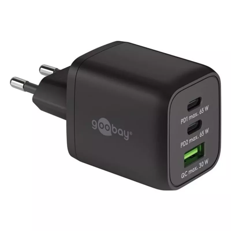 Goobay 64753 Įkroviklis mobiliesiems įrenginiams, ausinėms, išmaniesiems telefonams, planšetėms – juodas, greitasis krovimas, AC, vidaus naudojimui (64753)