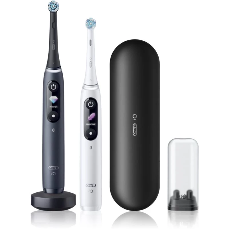Oral-B iO8 Series Duo elektrinis dantų šepetėlis, įkraunamas, 2 antgaliai, 6 režimai, juodas/baltas