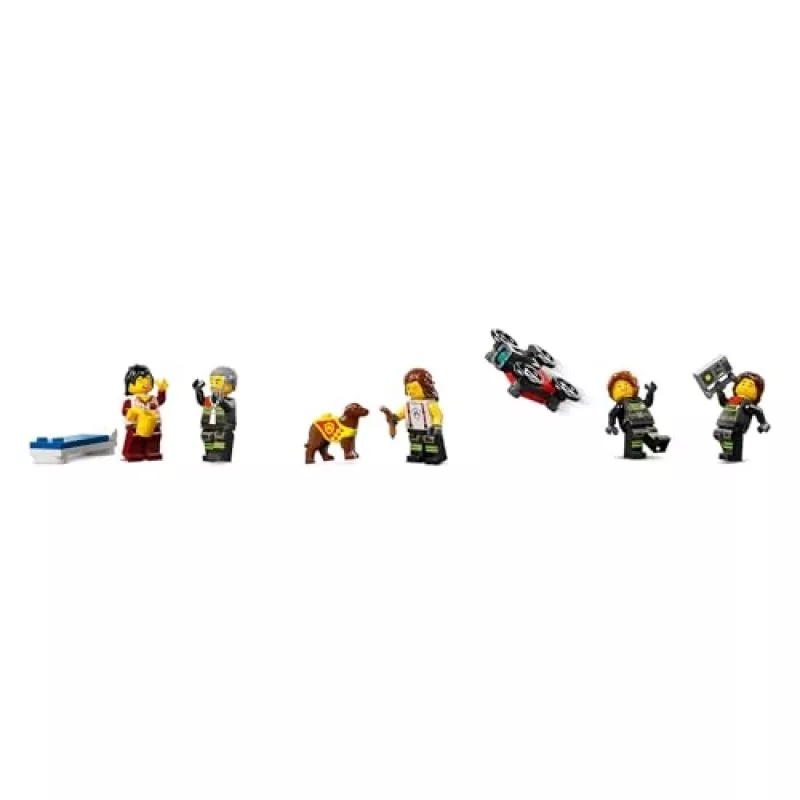 Konstruktorius LEGO City Gaisrinė su sukamu kopėčių automobiliu 60414 — 843 detalės, 5 minifigūrėlės, 220×320×140 mm