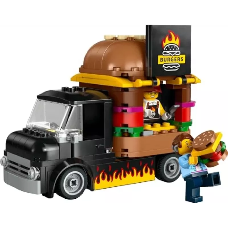 LEGO City Burger Van Maistas Iš Furgono Žaislas 5+ Metų Berniukams Ir Mergaitėms Transporto Priemonės Statybos Rinkinys Su Pardavėjo Minifigūra Ir Aksesuarais