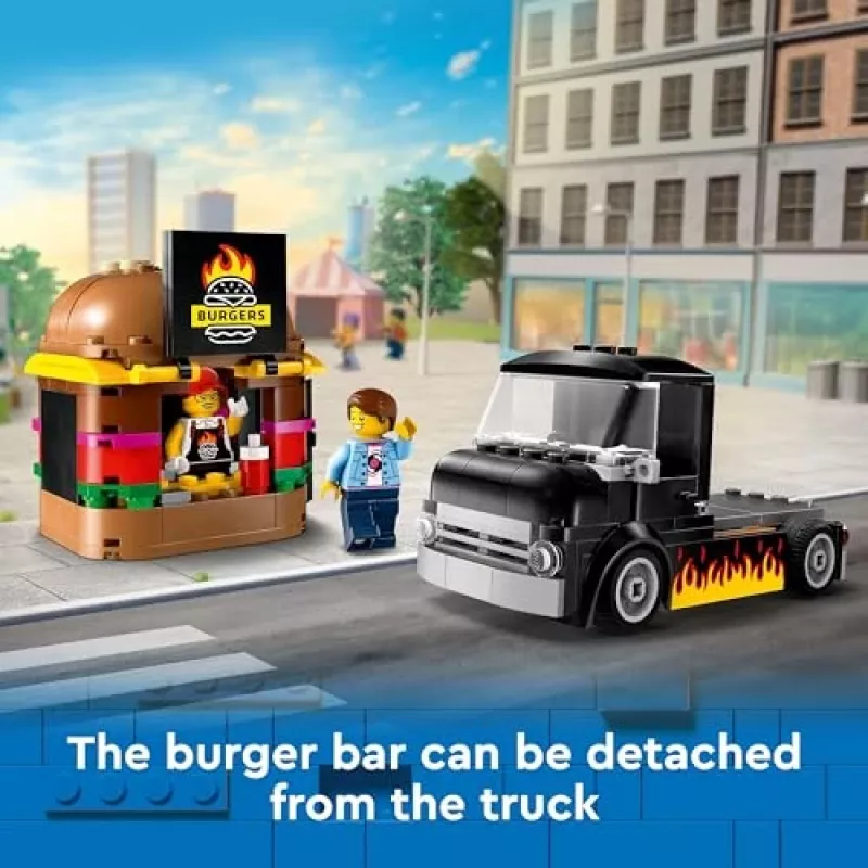 LEGO City Burger Van Maistas Iš Furgono Žaislas 5+ Metų Berniukams Ir Mergaitėms Transporto Priemonės Statybos Rinkinys Su Pardavėjo Minifigūra Ir Aksesuarais