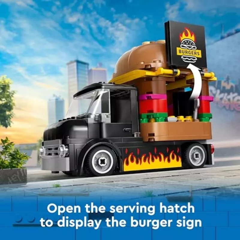 LEGO City Burger Van Maistas Iš Furgono Žaislas 5+ Metų Berniukams Ir Mergaitėms Transporto Priemonės Statybos Rinkinys Su Pardavėjo Minifigūra Ir Aksesuarais