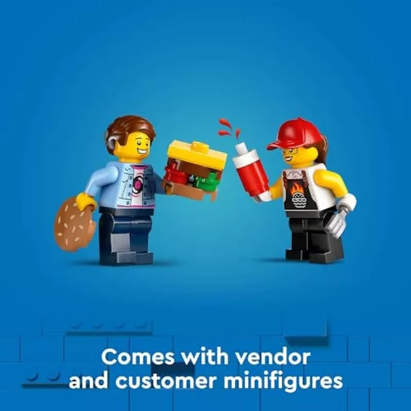 LEGO City Burger Van Maistas Iš Furgono Žaislas 5+ Metų Berniukams Ir Mergaitėms Transporto Priemonės Statybos Rinkinys Su Pardavėjo Minifigūra Ir Aksesuarais