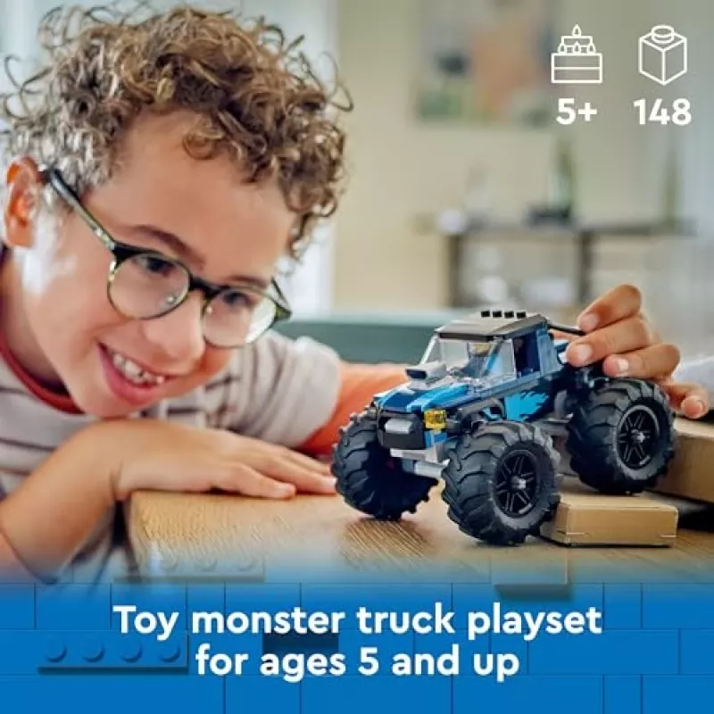 Konstruktorius LEGO City 60402 Mėlynas monstrų sunkvežimis su didelėmis padangomis, 148 dalių, 1 minifigūrėlė, nuo 5 metų