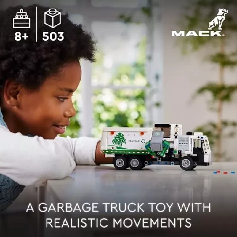 LEGO Technic Mack LR Electric Garbage Truck 42167 statybinis rinkinys – 503 detalės, motorizuotas, 230×80×90 mm