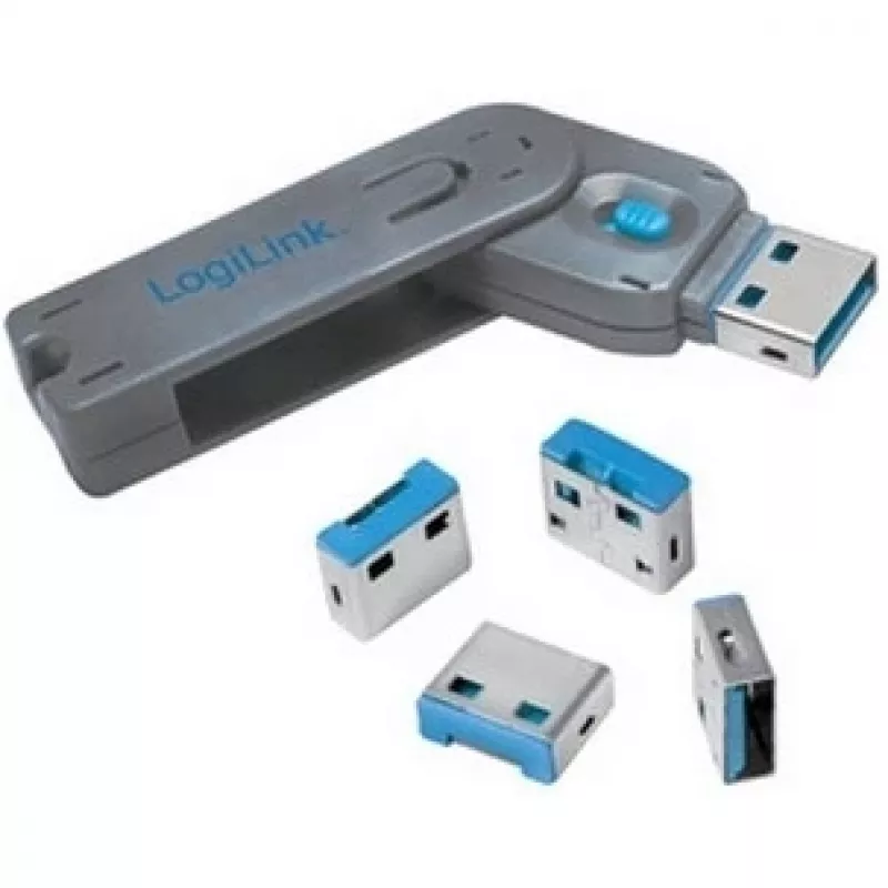 USB prievadų užraktas LogiLink AU0043 (mėlynas, 1 raktas + 4 užraktai)