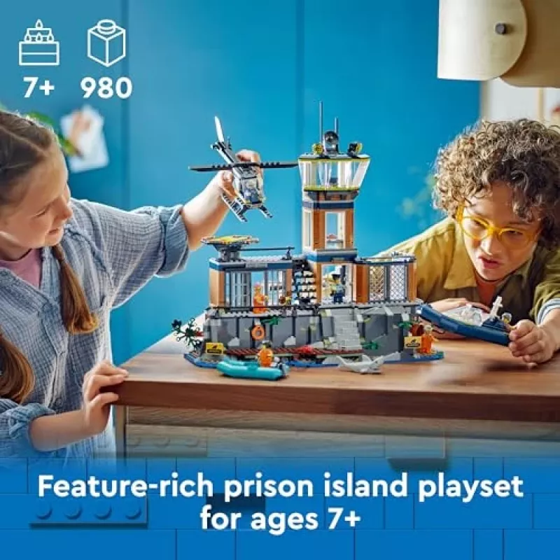 LEGO City Policijos nuovada Kalėjimo sala 60419 – 980 dalių, 7 minifigūrėlės, 370×400×160 mm