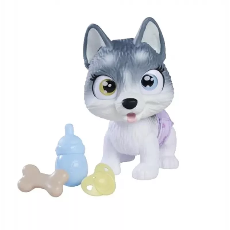 Simba Pamper Petz Husky 105950135 – mielas gyvūnėlis kūdikis su gėrimo ir šlapinimosi funkcija, vystyklai su spalvos keitimo funkcija, stebuklinga letenėlė ir trys staigmenos