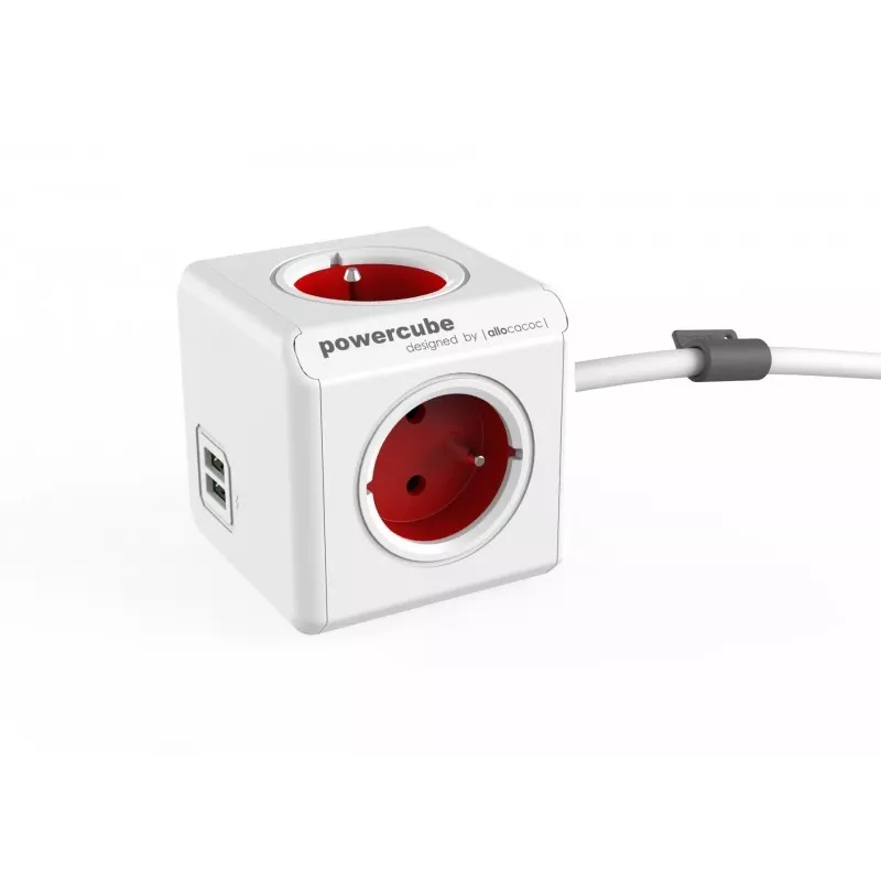 Allocacoc PowerCube Extended USB 1,5 m maitinimo ilgintuvas, raudonas