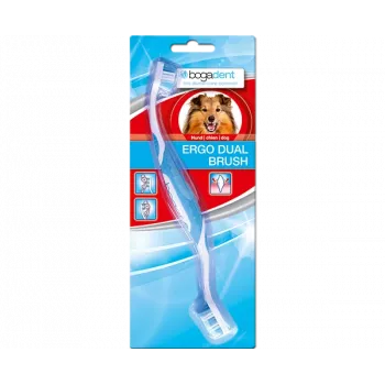 Dvigubas šunų dantų šepetėlis Bogar Bogadent Ergo dual brush Mini – kompaktiškas dvipusis šepetėlis mažiems šunims (5–10 kg, 120 g)