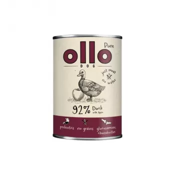Šlapias šunų ėdalas OLLO Pure Duck with Apple 850 g – pilnavertis suaugusių šunų pašaras be grūdų ir sojos