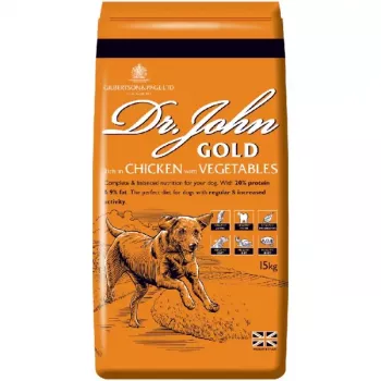 Sausas šunų maistas Dr. John Gold Vištiena 15 kg – suaugusiems, 20% baltymų, 9% riebalų, sąnarių palaikymui