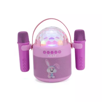 AKAI JoyBox Kids Karaoke rinkinys su Bluetooth, USB, MicroSD, AUX, FM radiju, RGB šviesomis, balso keitikliu, laidiniu mikrofonu, įkraunama 1200 mAh baterija, 5W RMS
