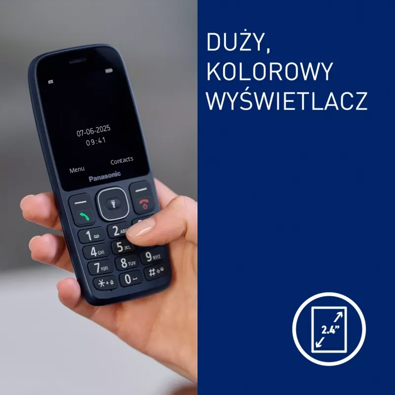 Panasonic KX-TF400EXC Blue Feature Phone su dideliais mygtukais ir SOS mygtuku