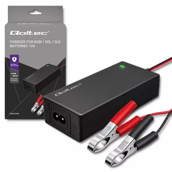 Qoltec automatinis akumuliatoriaus įkroviklis AGM GEL STD | Lygintuvas 12V | 2A | 24W | LED | Laidas 1,8m