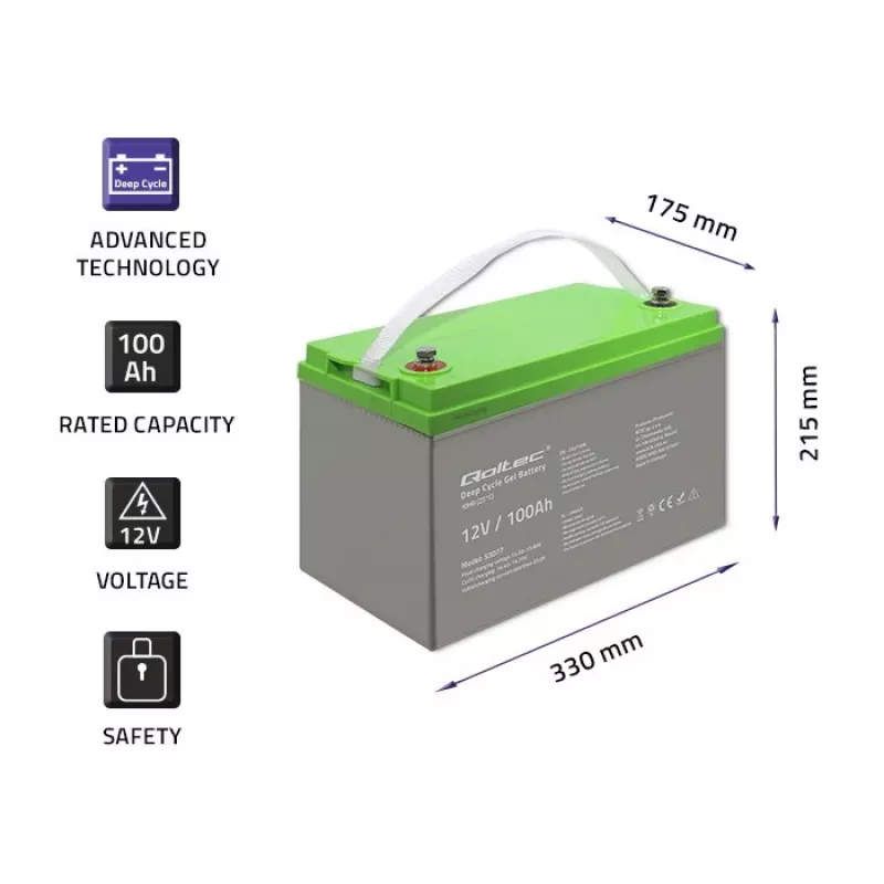 Qoltec 53077 UPS akumuliatorius sandarus švino rūgšties (VRLA) 12V 100Ah