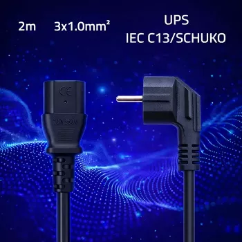 QOLTEC maitinimo laidas su SCHUKO CEE kampuotu kištuku IEC C13 2m juodas
