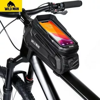 WILDMAN XT5 Frame Bag Black - Dviratininkų rėmo krepšys su telefono kišene, vandeniui atspari PU oda