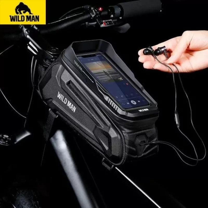 WILDMAN XT5 Frame Bag Black - Dviratininkų rėmo krepšys su telefono kišene, vandeniui atspari PU oda