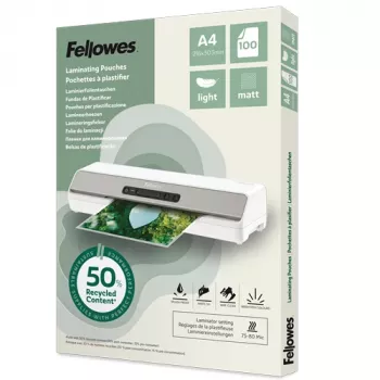 Fellowes 100 vnt. A4 matiniai laminavimo maišeliai, 80 mikronų, iš perdirbtų medžiagų