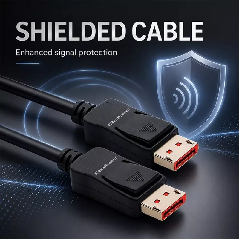 Qoltec DisplayPort v2.1 laidas, vyriškas-į-vyrišką, 8K 54G, 5m, juodas