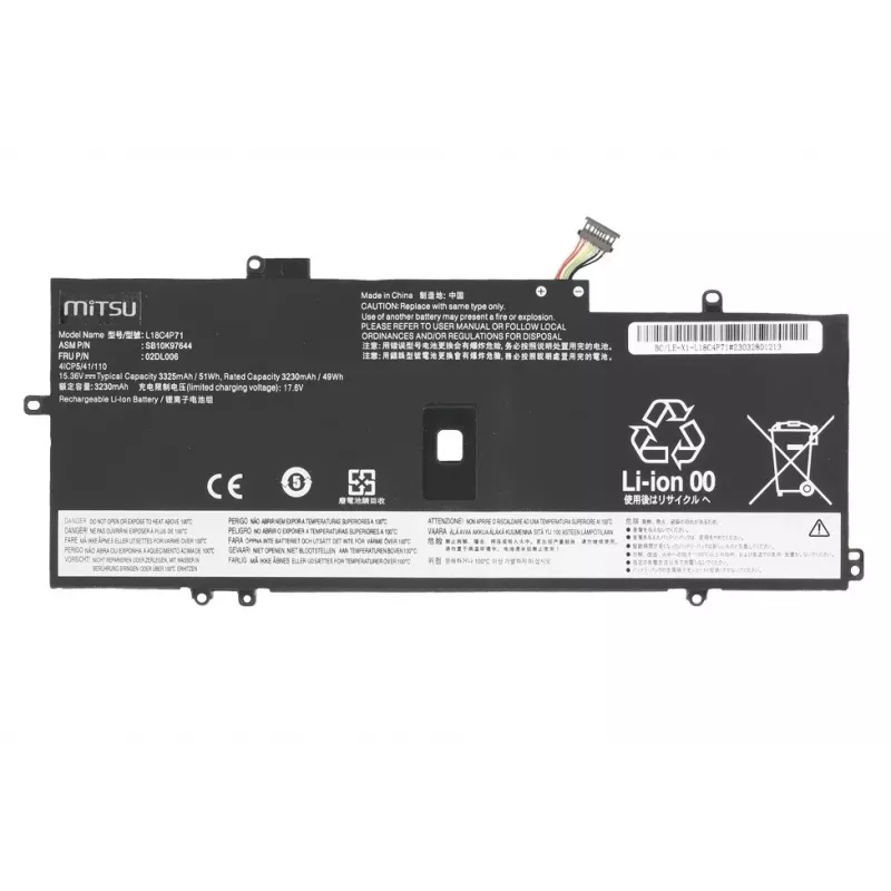 MITSU akumuliatorius, skirtas Lenovo ThinkPad X1 Yoga 4 5 Carbon 7 8, 3325 mAh (51 Wh), 15.36V