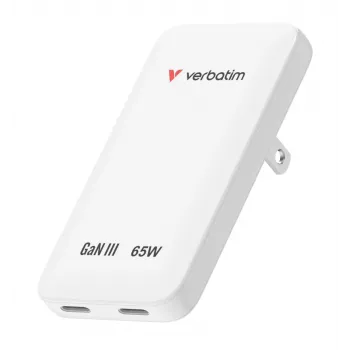 Verbatim Slim GaN Charger 2 Port 65W (EU/UK/US) balta