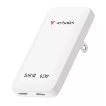 Verbatim Slim GaN Charger 2 Port 65W (EU/UK/US) balta