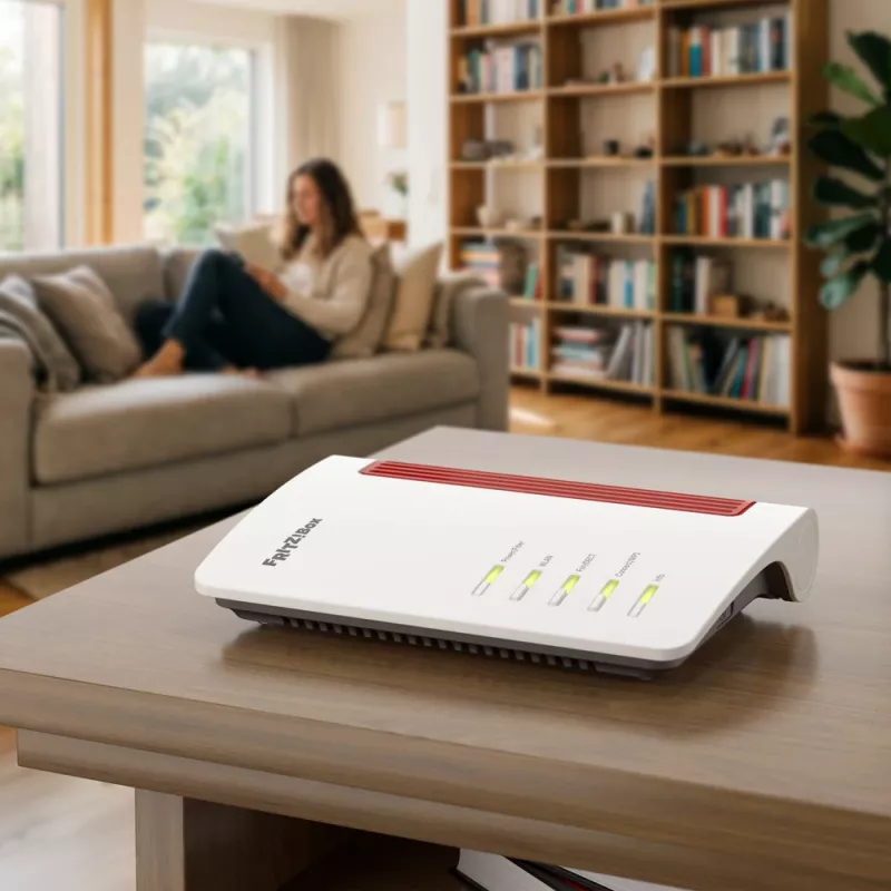 FRITZ! Box 5630 baltas dviejų juostų Wi-Fi 6 DSL/VDSL maršrutizatorius su DECT baze, Gigabit Ethernet, USB 2.0, SFP lizdu
