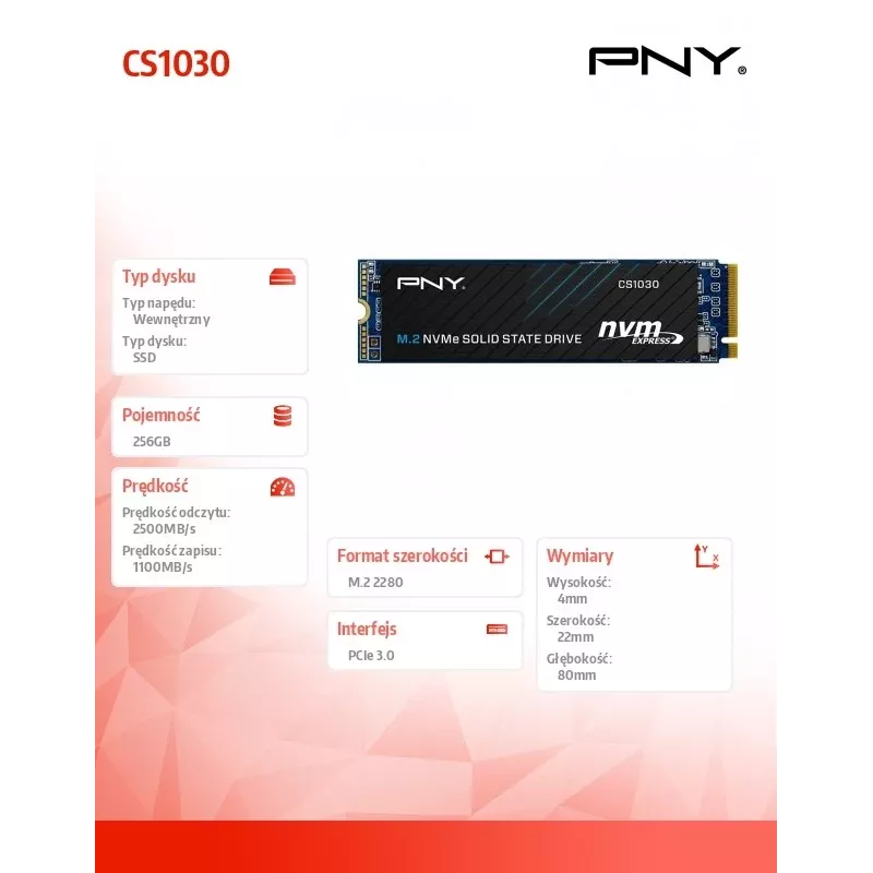 PNY CS1030 256GB M.2 2280 PCIe NVMe Gen3 x4 vidinis kietasis diskas (Bulk)