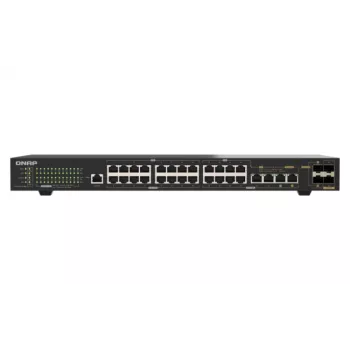 QNAP QSW-M2130P-2C2S26T 26 prievadų 2.5GbE PoE++ valdomas Layer 2 stelažinis komutatorius su 2x 10GbE SFP+ ir 2x 10GbE kombinuotais prievadais, 370W PoE biudžetas