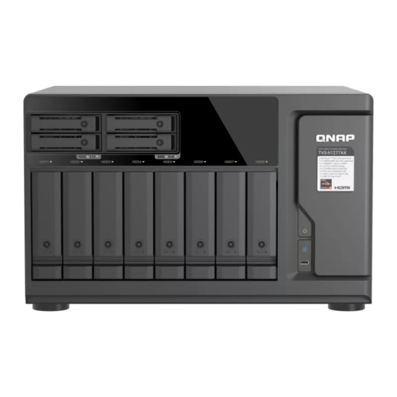 QNAP TVS-h1277AX-R5-16G 12 skyrių QuTS hero NAS, 8x 3.5 SATA + 4 U.2 NVMe Gen4