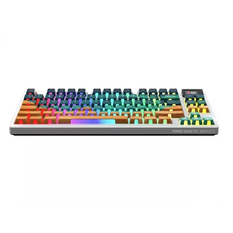 MSI Forge GK600 TKL belaidė mechaninė žaidimų klaviatūra - Mars US ANSI, tri-režimė, karštai keičiami Forge jungikliai, per klavišą RGB, PBT klavišų dangteliai