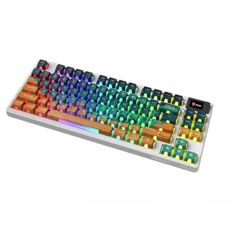 MSI Forge GK600 TKL belaidė mechaninė žaidimų klaviatūra - Mars US ANSI, tri-režimė, karštai keičiami Forge jungikliai, per klavišą RGB, PBT klavišų dangteliai