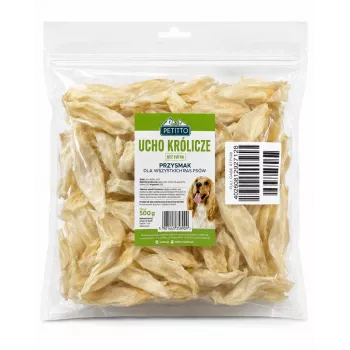 PTI PETITTO Triušio ausų kramtukai šunims, be kailio, 500 g