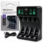 Qoltec NiMH/NiCd baterijų įkroviklis AA, AAA, C, D, 9V su LCD ekranu ir USB-C laidu - juodas