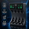 Qoltec NiMH/NiCd baterijų įkroviklis AA, AAA, C, D, 9V su LCD ekranu ir USB-C laidu - juodas