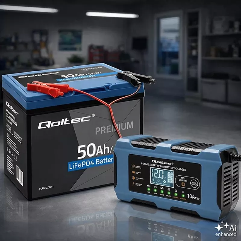 Qoltec 52668 12V 10A protingas akumuliatoriaus įkroviklis su atkūrimo funkcija AGM GEL LiFePO4
