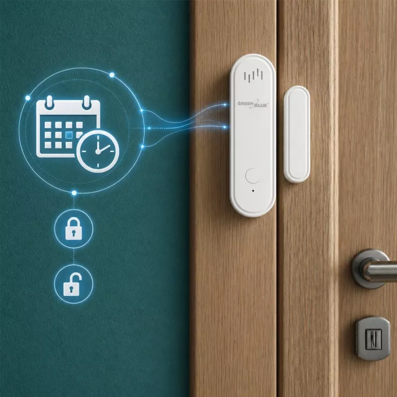GREENBLUE GB478 belaidis WiFi durų/langų jutiklis – magnetinis kontaktinis, Tuya ir Gosund programėlės, Alexa/Google, maitinamas baterija, baltas