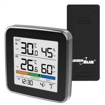 GREENBLUE GB169 B belaidė meteorologijos stotelė su spalvotu ekranu ir lauko davikliu
