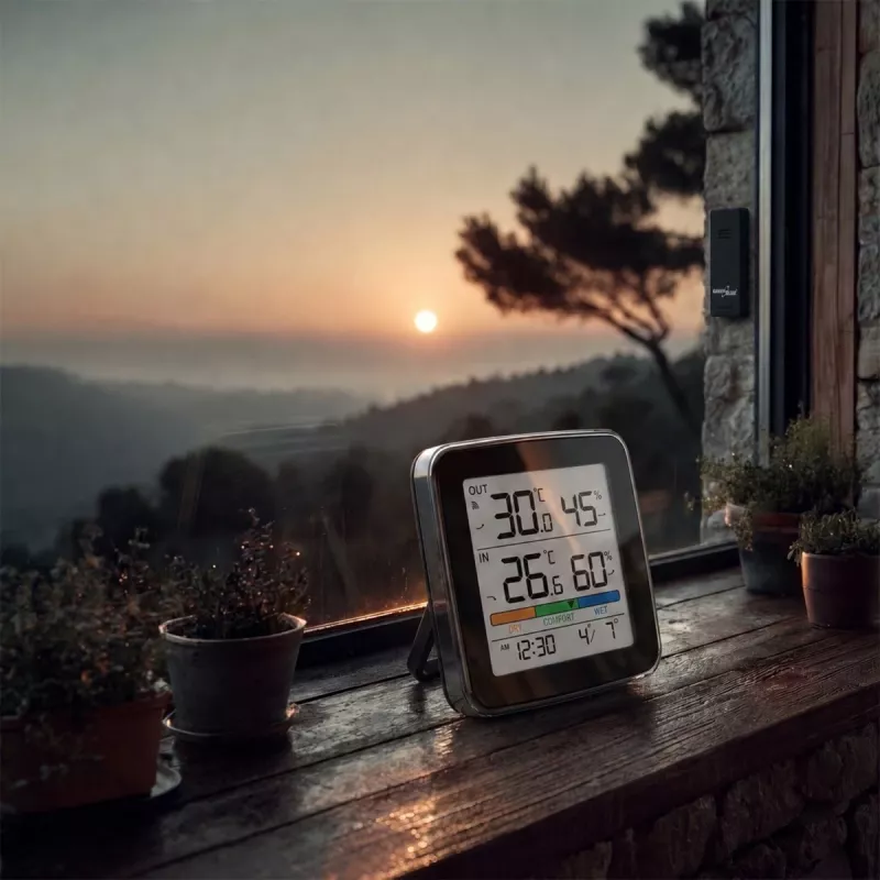 GREENBLUE GB169 B belaidė meteorologijos stotelė su spalvotu ekranu ir lauko davikliu