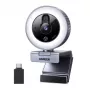 UGREEN 2K QHD internetinė kamera su LED apšvietimu ir įmontuotu mikrofonu, 30fps, USB 2.0, automatinis fokusavimas, 80° matymo laukas, su spaustuku ir trikojo sriegiu, juoda
