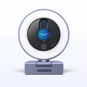 UGREEN 2K QHD internetinė kamera su LED apšvietimu ir įmontuotu mikrofonu, 30fps, USB 2.0, automatinis fokusavimas, 80° matymo laukas, su spaustuku ir trikojo sriegiu, juoda
