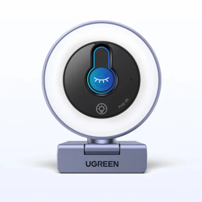 UGREEN 2K QHD internetinė kamera su LED apšvietimu ir įmontuotu mikrofonu, 30fps, USB 2.0, automatinis fokusavimas, 80° matymo laukas, su spaustuku ir trikojo sriegiu, juoda
