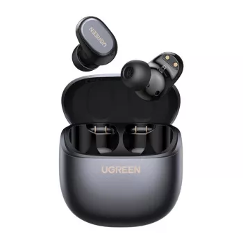 UGREEN WS220 TWS True Wireless Bluetooth 5.0 ausinės su įkrovimo dėklu, jutikliniais valdymais, IPX4 atsparumu vandeniui, įmontuotu mikrofonu, 16h bendra baterijos veikimo trukme - juodos