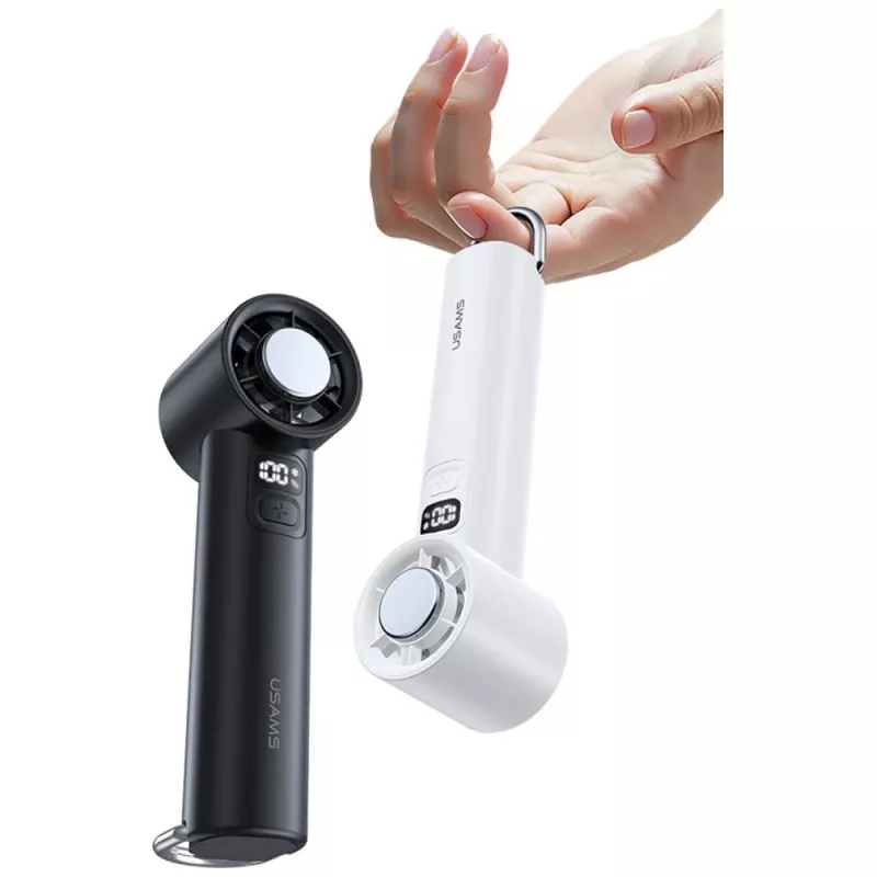 USAMS Ice-Cooling nešiojamas ventiliatorius 2000mAh juodas - puslaidininkinis aušinimo ventiliatorius su USB-C, 3 greičiais, nuimamu pagrindu